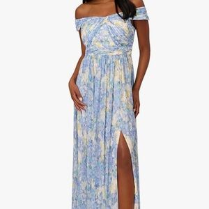 Adrianna Papell, Hydrangea Blue Multi, Size 16, Summer Long Dress